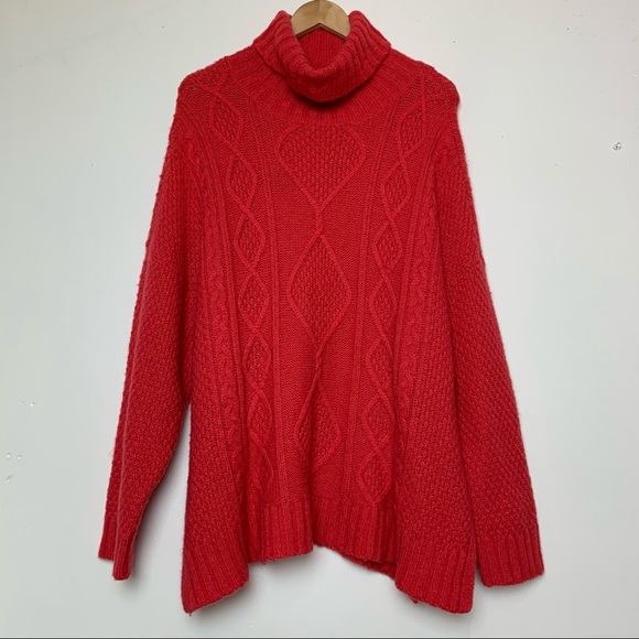 Aerie Coral Wool Cable knit Oversized Turtleneck Women’s Size Medium - Picture 5 of 8
